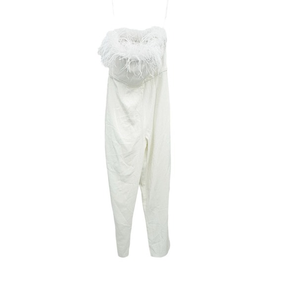 Mac Duggal Feather Trim Strapless Jumpsuit Black Size 4 NWT - Picture 4 of 12